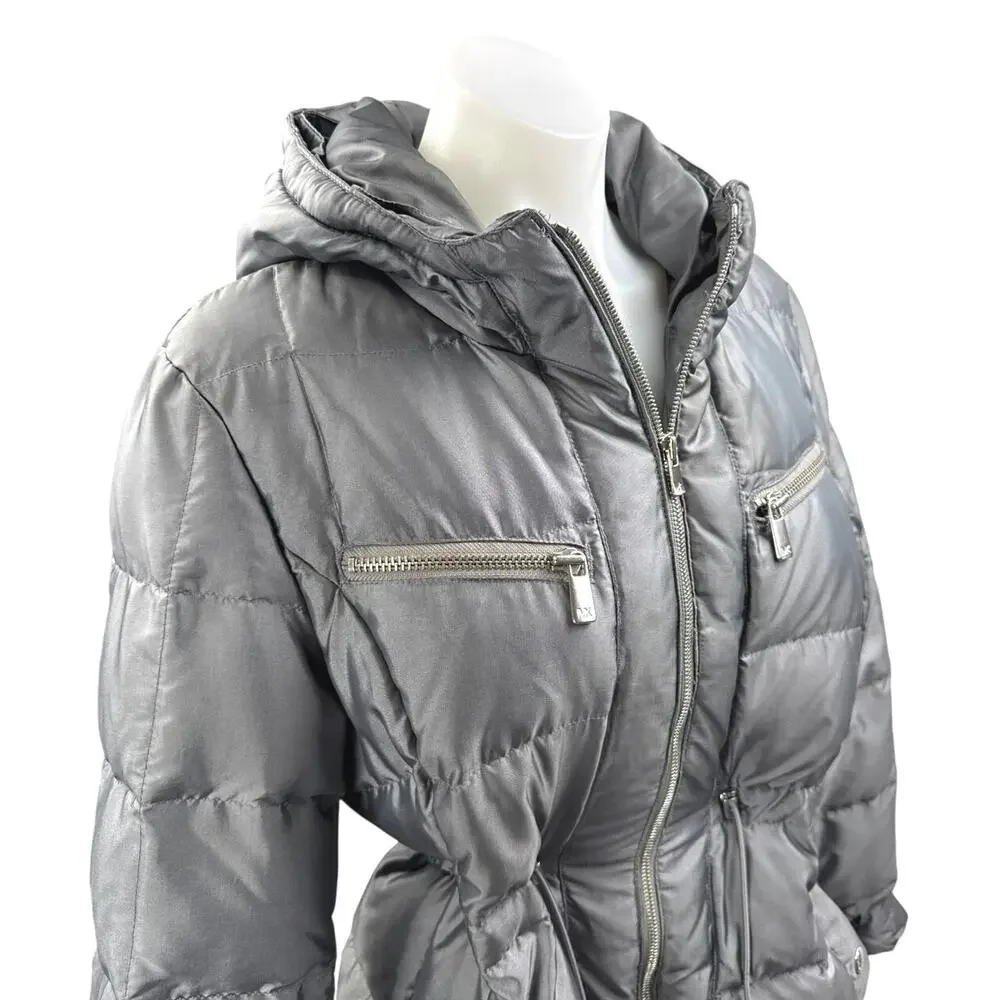 Michael Kors Gray Down Hoodie Hooded Long Sleeve Quilted Puffer Coat Size L